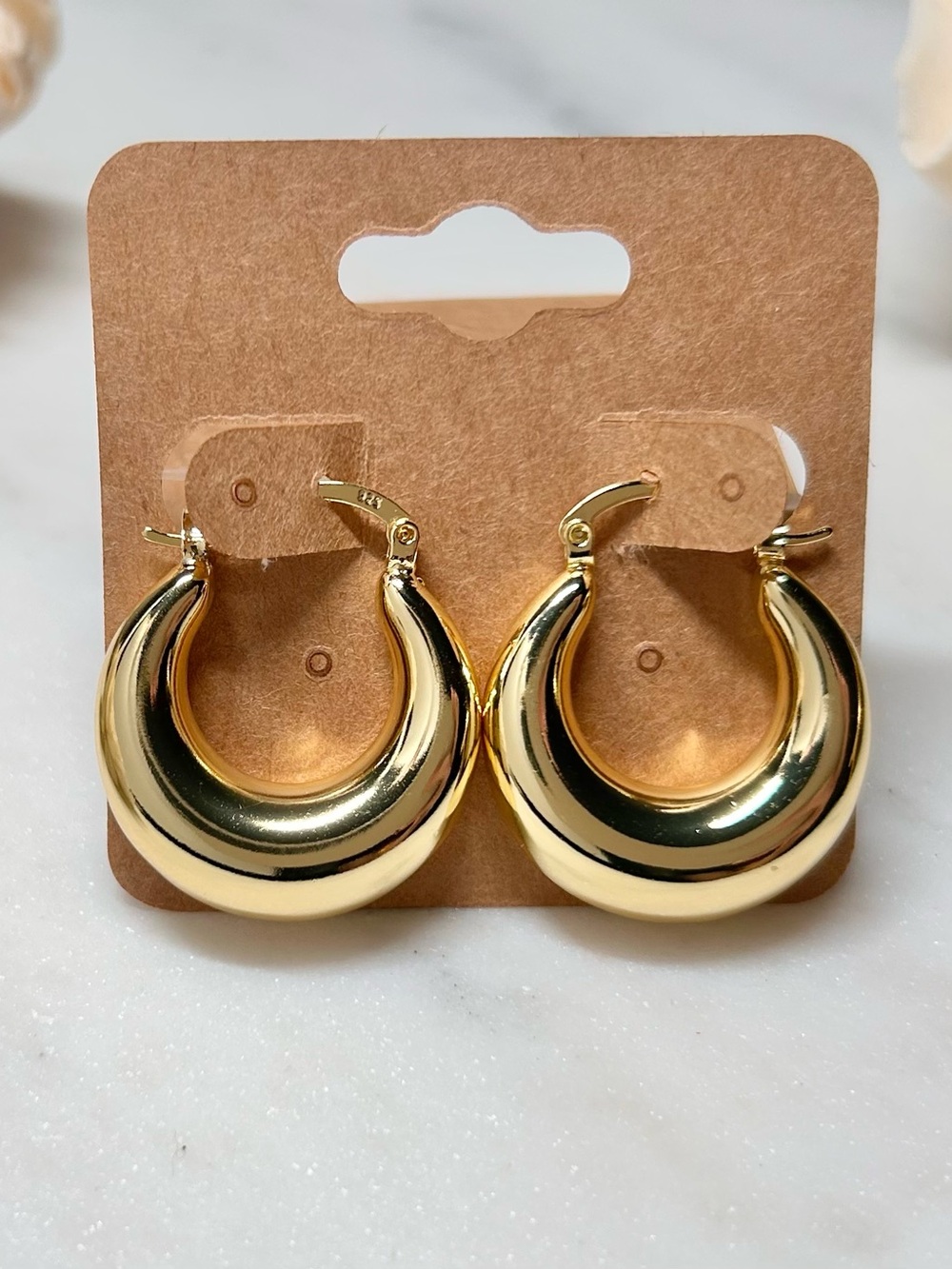 Chunky Gold Dome Hoop Earrings 925 Stirling Silver Vermeil Luxury 28x25 mm
